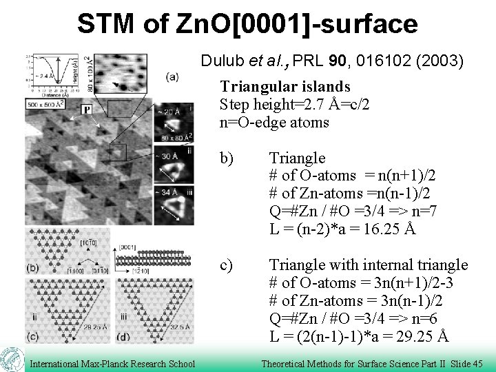 STM of Zn. O[0001]-surface Dulub et al. , PRL 90, 016102 (2003) Triangular islands