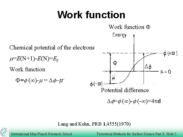 Work function F Chemical potential of the electrons m=E(N+1)-E(N)=EF Work function F=f ( )-m