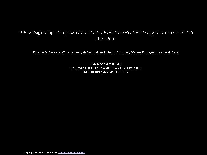 A Ras Signaling Complex Controls the Ras. C-TORC 2 Pathway and Directed Cell Migration