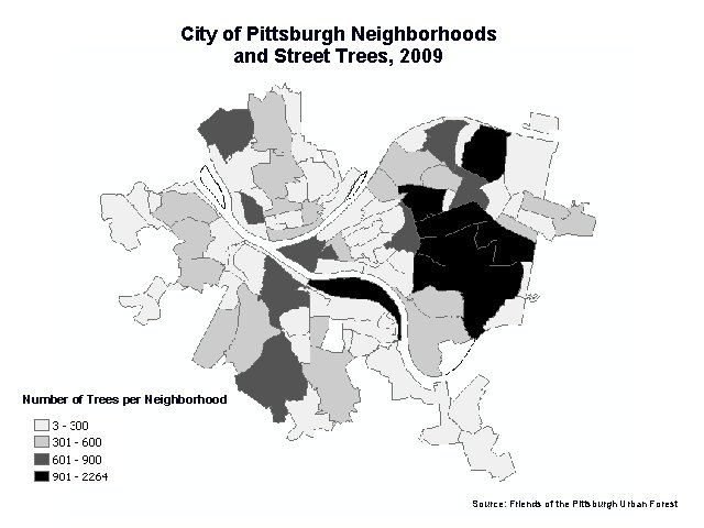 City of Pittsburgh Neighborhoods and Street Trees, 2009 Number of Trees per Neighborhood Source: