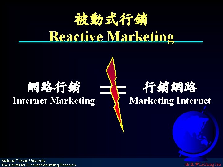 被動式行銷 Reactive Marketing 網路行銷 行銷網路 Internet Marketing Internet National Taiwan University The Center for