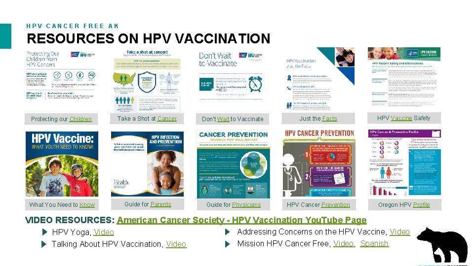 HPV CANCER FREE AK RESOURCES ON HPV VACCINATION Protecting our Children Take a Shot