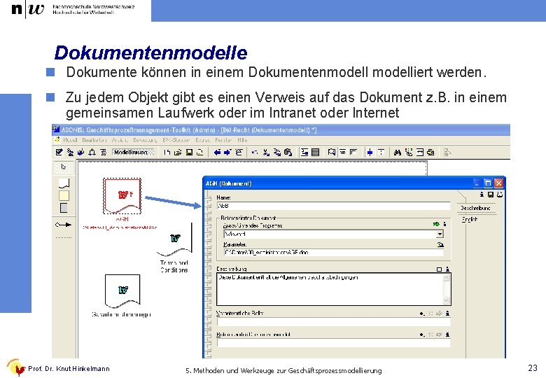 Dokumentenmodelle n Dokumente können in einem Dokumentenmodelliert werden. n Zu jedem Objekt gibt es