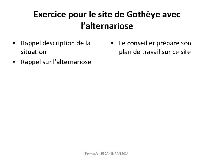 Exercice pour le site de Gothèye avec l’alternariose • Rappel description de la situation