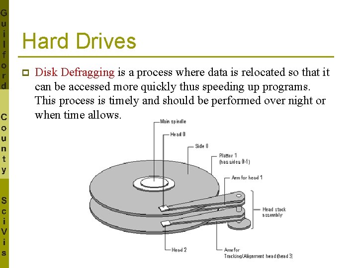 Hard Drives p Disk Defragging is a process where data is relocated so that