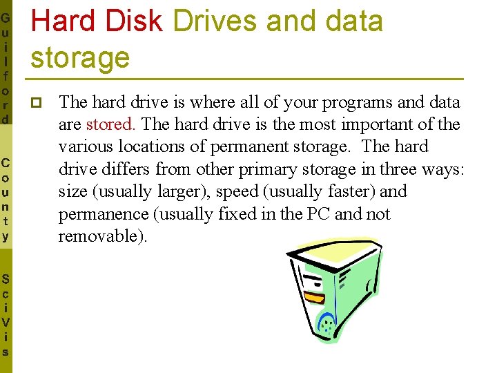 Hard Disk Drives and data storage p The hard drive is where all of