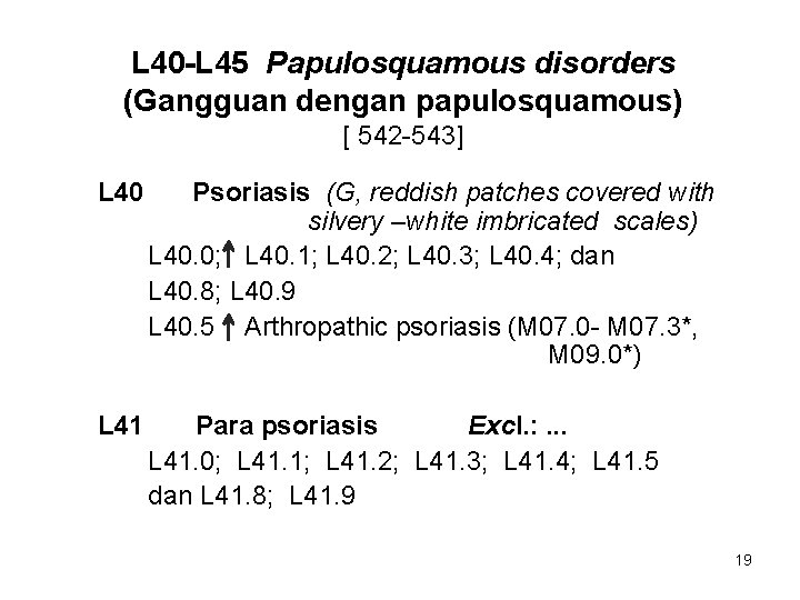L 40 -L 45 Papulosquamous disorders (Gangguan dengan papulosquamous) [ 542 -543] L 40
