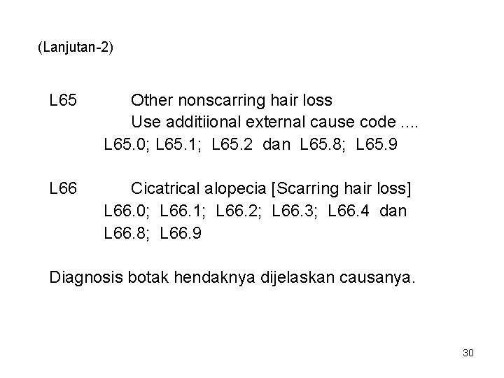 (Lanjutan-2) L 65 Other nonscarring hair loss Use additiional external cause code. . L