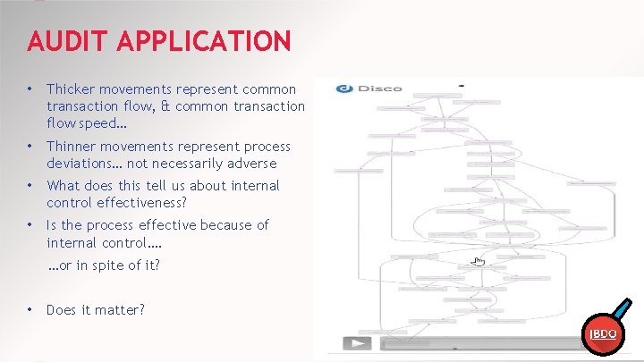 AUDIT APPLICATION • Thicker movements represent common transaction flow, & common transaction flow speed…