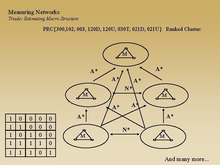 Measuring Networks Triads: Estimating Macro Structure PRC{300, 102, 003, 120 D, 120 U, 030