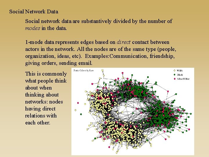 Social Network Data Social network data are substantively divided by the number of modes