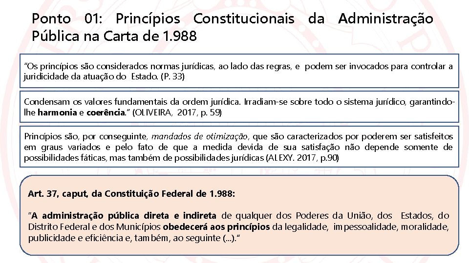 Ponto 01: Princípios Constitucionais da Administração Pública na Carta de 1. 988 “Os princípios