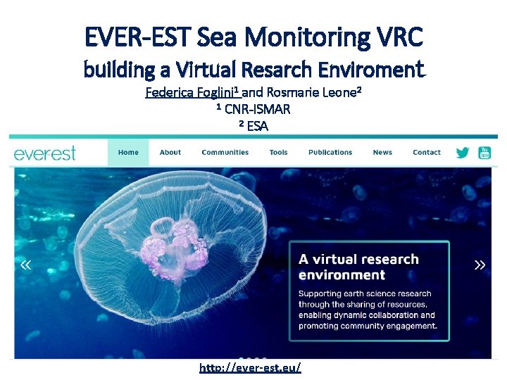 EVER-EST Sea Monitoring VRC building a Virtual Resarch Enviroment Federica Foglini 1 and Rosmarie