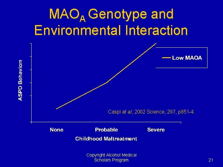 MAOA Genotype and Environmental Interaction Caspi et al, 2002 Science, 297, p 851 -4.
