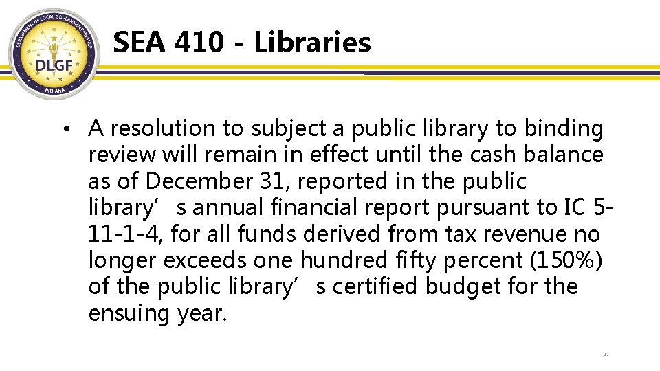 SEA 410 - Libraries • A resolution to subject a public library to binding