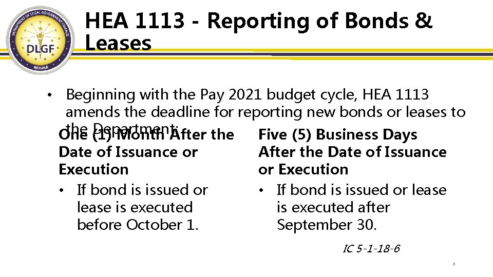 HEA 1113 - Reporting of Bonds & Leases • Beginning with the Pay 2021