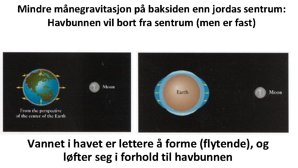 Mindre månegravitasjon på baksiden enn jordas sentrum: Havbunnen vil bort fra sentrum (men er