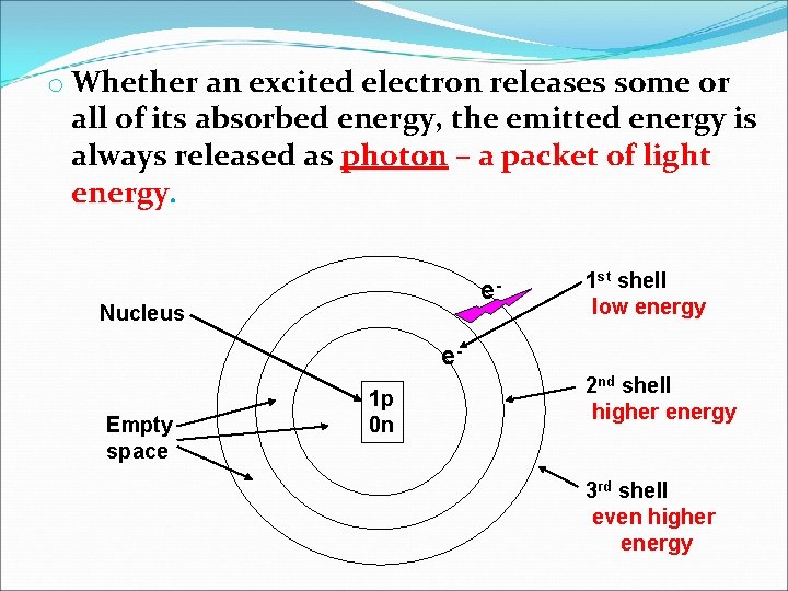 o Whether an excited electron releases some or all of its absorbed energy, the