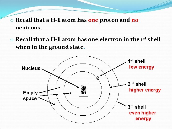 o Recall that a H-1 atom has one proton and no neutrons. o Recall