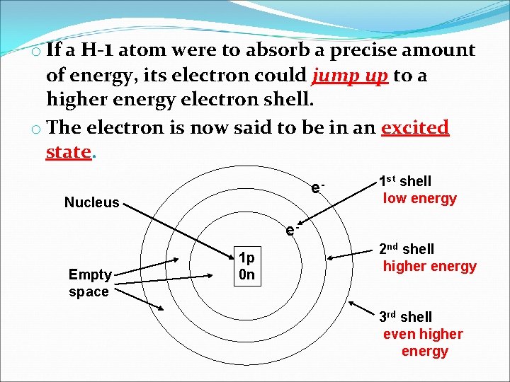 o If a H-1 atom were to absorb a precise amount of energy, its