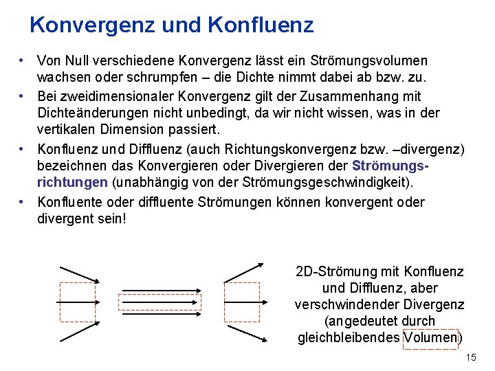 Konvergenz und Konfluenz • Von Null verschiedene Konvergenz lässt ein Strömungsvolumen wachsen oder schrumpfen
