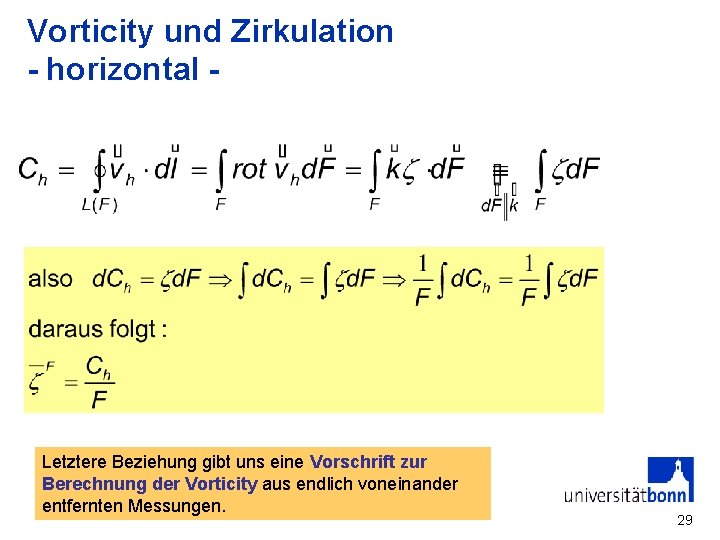 Vorticity und Zirkulation - horizontal - Letztere Beziehung gibt uns eine Vorschrift zur Berechnung