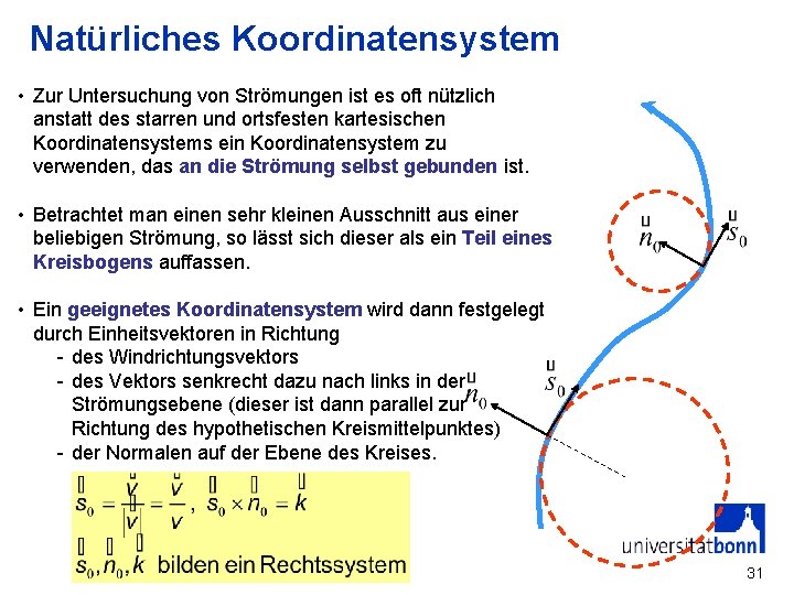 Natürliches Koordinatensystem • Zur Untersuchung von Strömungen ist es oft nützlich anstatt des starren