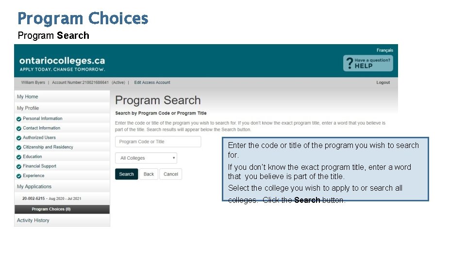 Program Choices Program Search Enter the code or title of the program you wish