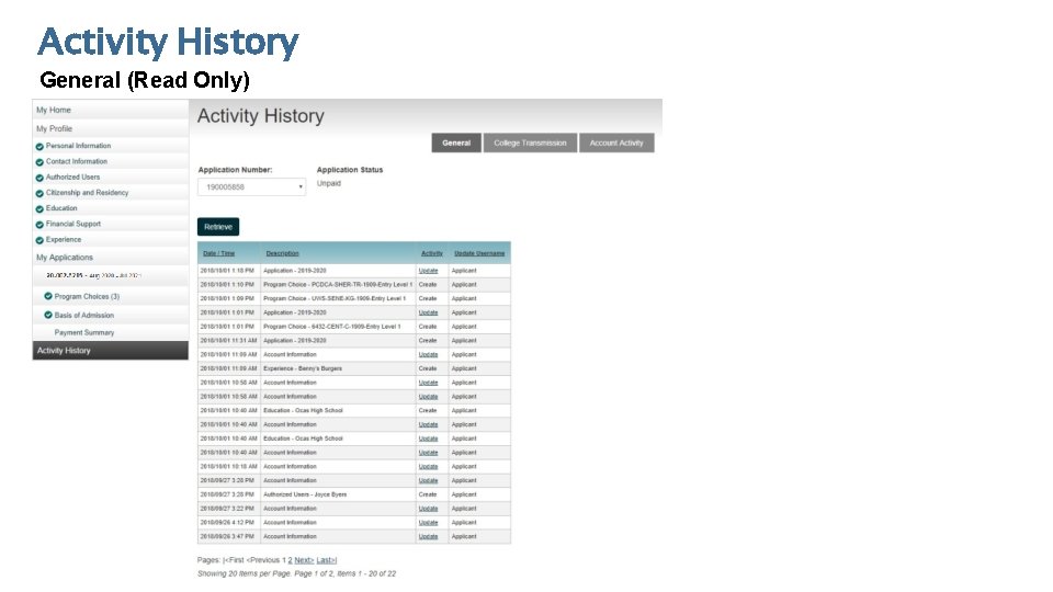 Activity History General (Read Only) 