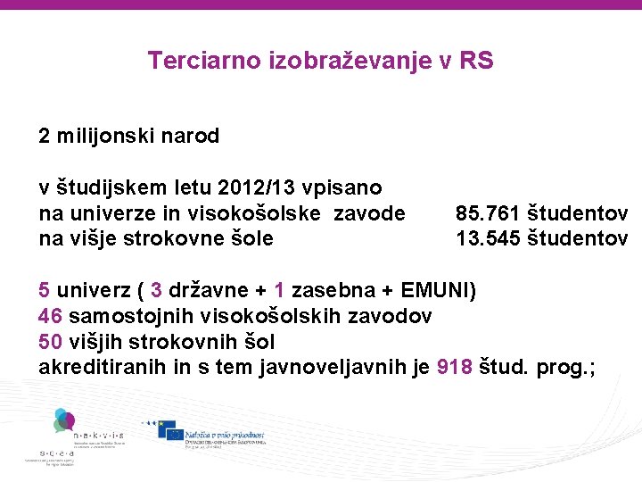 Terciarno izobraževanje v RS 2 milijonski narod v študijskem letu 2012/13 vpisano na univerze