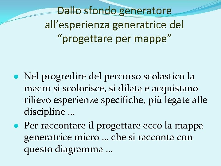 Dallo sfondo generatore all’esperienza generatrice del “progettare per mappe” ● Nel progredire del percorso