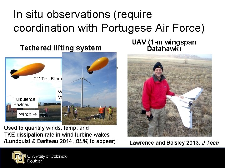 In situ observations (require coordination with Portugese Air Force) Tethered lifting system UAV (1