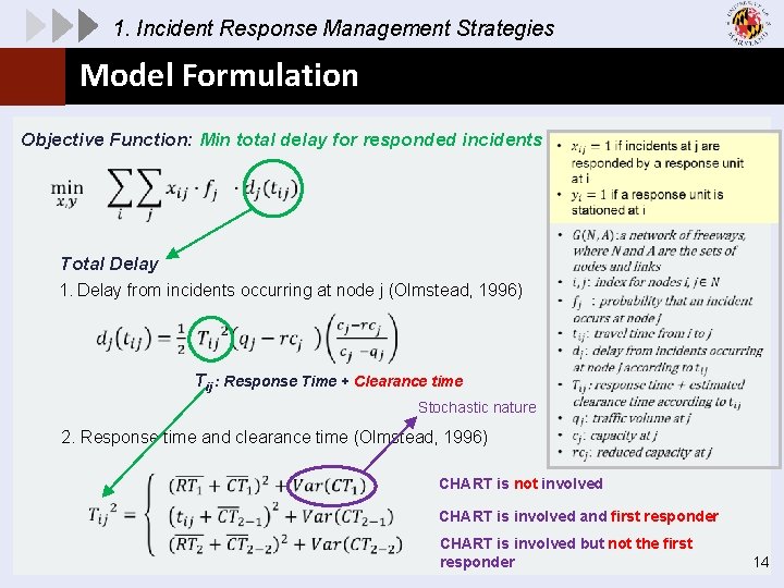 1. Incident Response Management Strategies Model Formulation Objective Function: Min total delay for responded