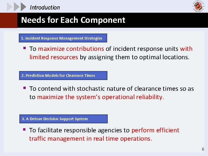 Introduction Needs for Each Component 1. Incident Response Management Strategies § To maximize contributions