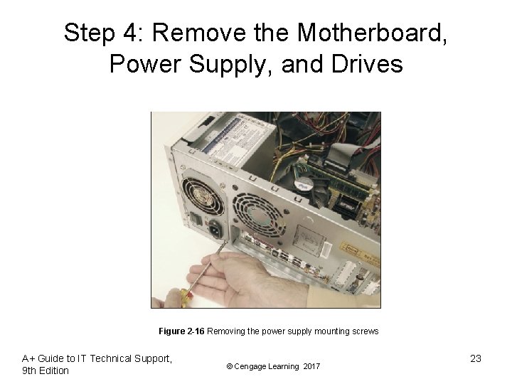 Step 4: Remove the Motherboard, Power Supply, and Drives Figure 2 -16 Removing the Step 4: Remove the Motherboard, Power Supply, and Drives Figure 2 -16 Removing the