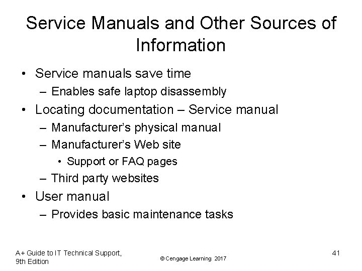 Service Manuals and Other Sources of Information • Service manuals save time – Enables Service Manuals and Other Sources of Information • Service manuals save time – Enables