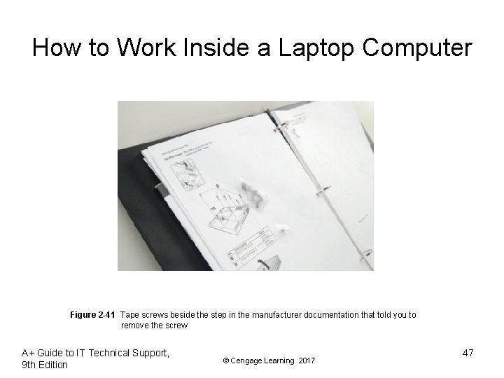 How to Work Inside a Laptop Computer Figure 2 -41 Tape screws beside the How to Work Inside a Laptop Computer Figure 2 -41 Tape screws beside the