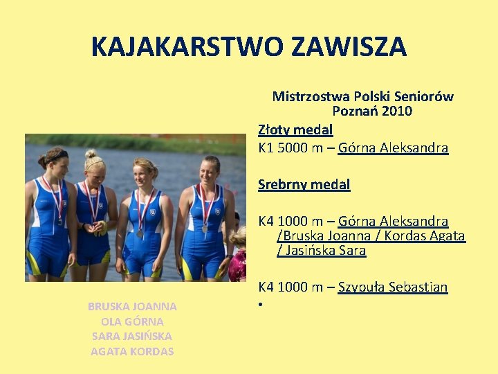 KAJAKARSTWO ZAWISZA Mistrzostwa Polski Seniorów Poznań 2010 Złoty medal K 1 5000 m –