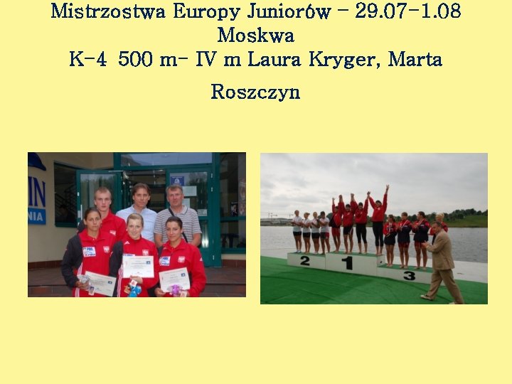 Mistrzostwa Europy Juniorów – 29. 07 -1. 08 Moskwa K-4 500 m- IV m