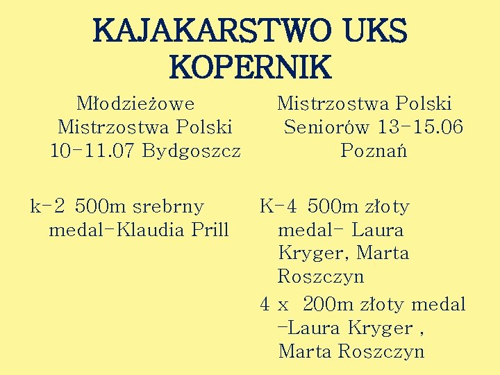 KAJAKARSTWO UKS KOPERNIK Młodzieżowe Mistrzostwa Polski 10 -11. 07 Bydgoszcz k-2 500 m srebrny