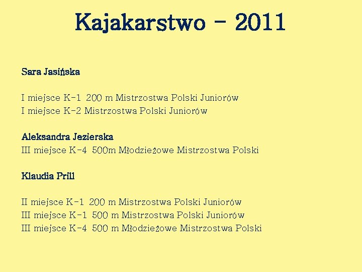 Kajakarstwo - 2011 Sara Jasińska I miejsce K-1 200 m Mistrzostwa Polski Juniorów I