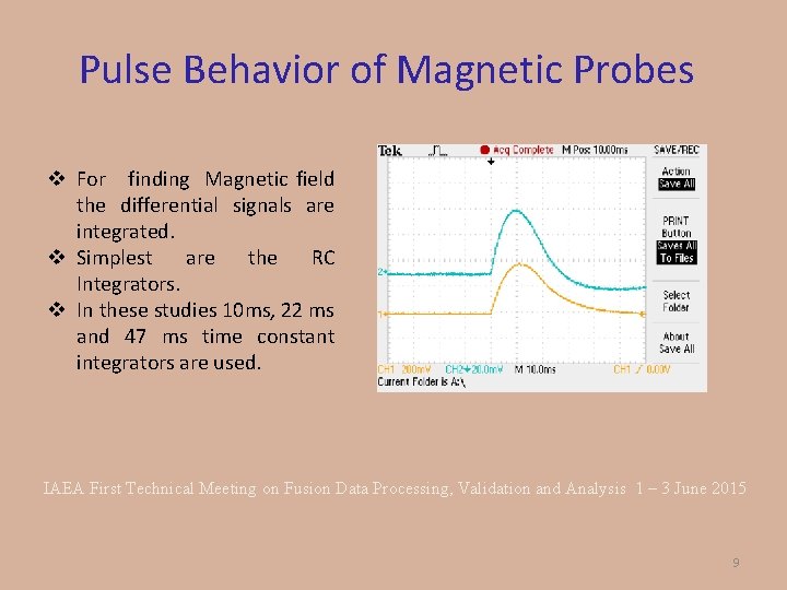 Pulse Behavior of Magnetic Probes v For finding Magnetic field the differential signals are