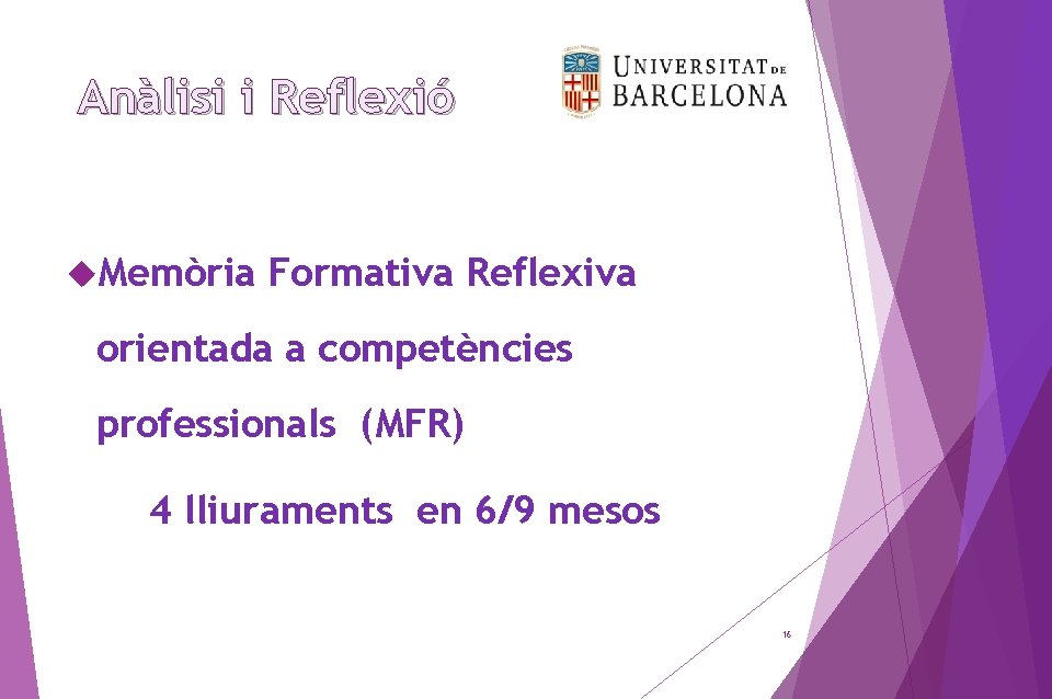 Anàlisi i Reflexió Memòria Formativa Reflexiva orientada a competències professionals (MFR) 4 lliuraments en