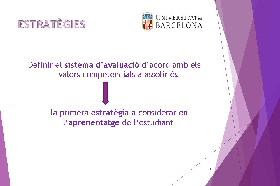 ESTRATÈGIES Definir el sistema d’avaluació d’acord amb els valors competencials a assolir és la