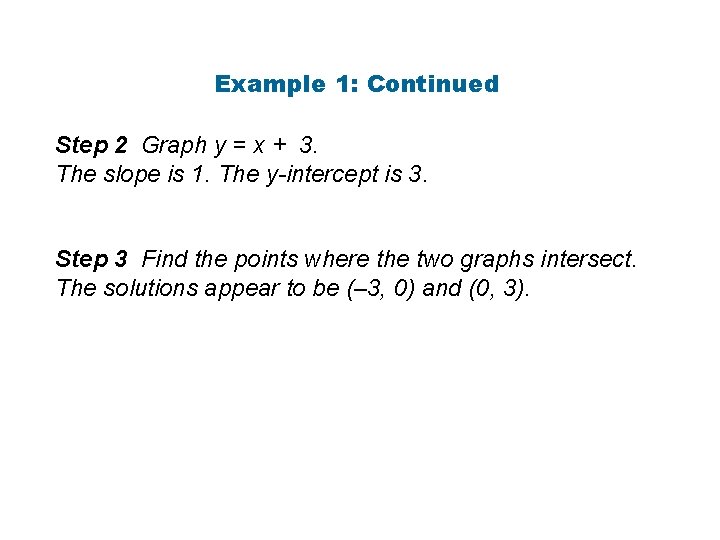 Example 1: Continued Step 2 Graph y = x + 3. The slope is