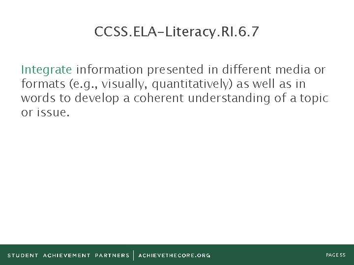 CCSS. ELA-Literacy. RI. 6. 7 Integrate information presented in different media or formats (e.