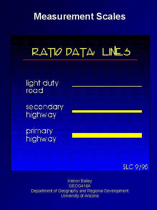 Measurement Scales Keiron Bailey GEOG 416 A Department of Geography and Regional Development University