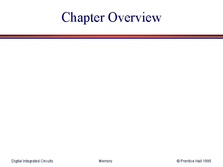 Chapter Overview Digital Integrated Circuits Memory © Prentice Hall 1995 