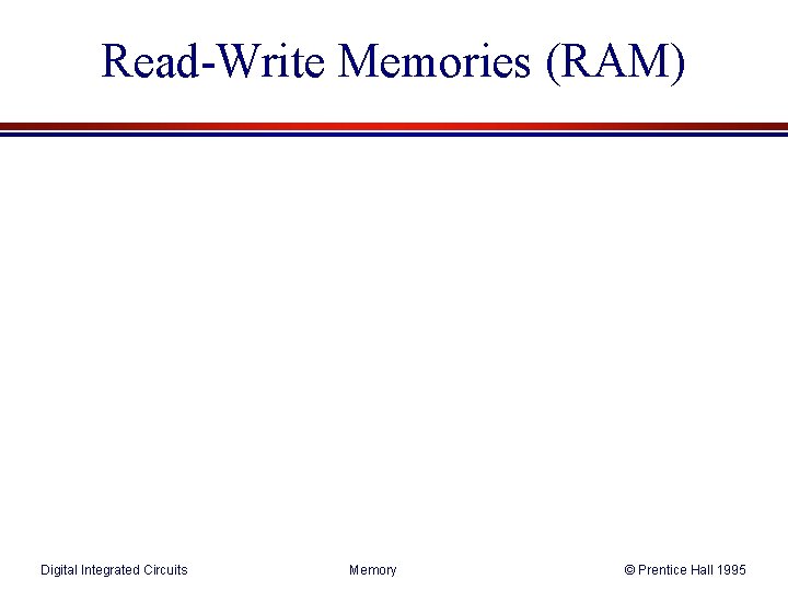 Read-Write Memories (RAM) Digital Integrated Circuits Memory © Prentice Hall 1995 