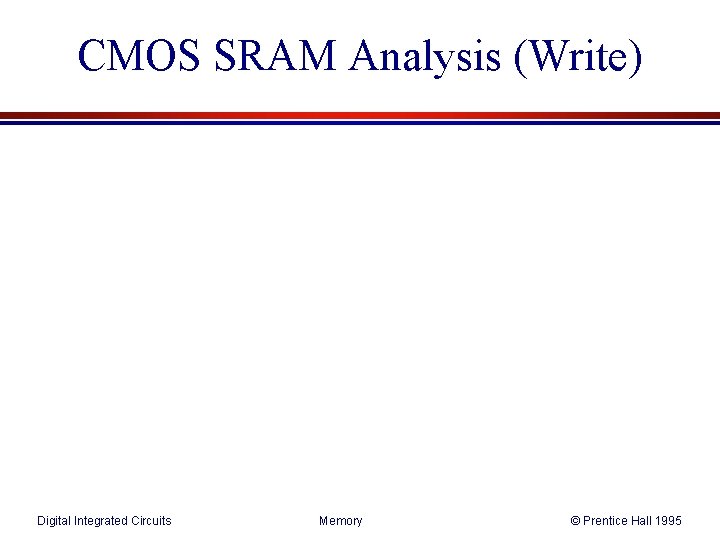 CMOS SRAM Analysis (Write) Digital Integrated Circuits Memory © Prentice Hall 1995 